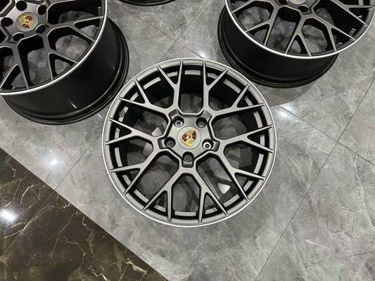 Genuine Porsche 911 (992) RS Spyder Design Wheels - 20"/21" Staggered Set - Satin Platinum Finish - Pre-owned